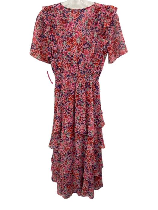 Hale Bob Size XS Red & Multi Polyester Short Sleeve Floral V Neck Dress Red & Multi / XS