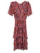 Hale Bob Size XS Red & Multi Polyester Short Sleeve Floral V Neck Dress Red & Multi / XS