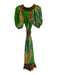 Farm Rio Size XS Green & Multi Linen Blend 1/2 Balloon Sleeve Off Shoulder Dress Green & Multi / XS