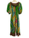 Farm Rio Size XS Green & Multi Linen Blend 1/2 Balloon Sleeve Off Shoulder Dress Green & Multi / XS