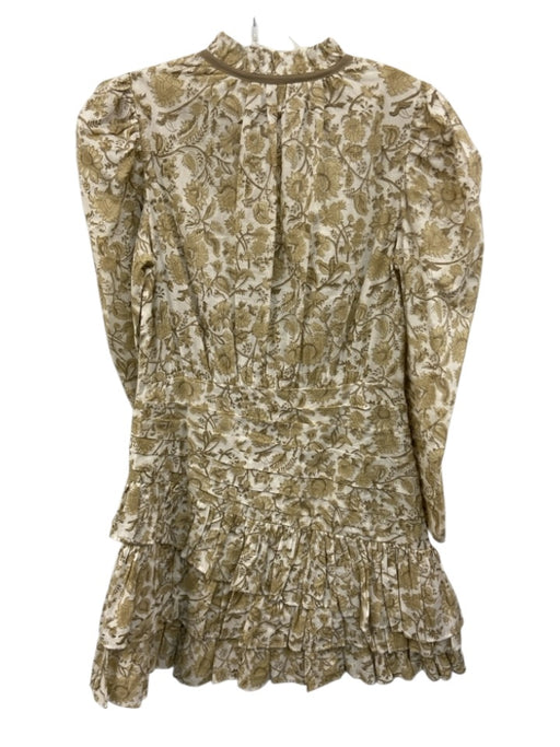 Anna Cate Size XS White & Beige Cotton Floral Long Sleeve Tie V Neck Dress White & Beige / XS