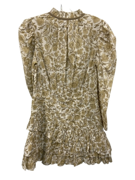Anna Cate Size XS White & Beige Cotton Floral Long Sleeve Tie V Neck Dress White & Beige / XS