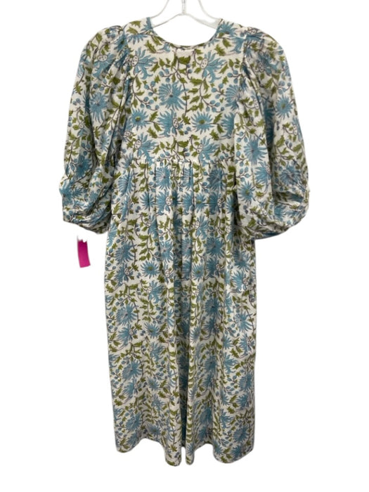 Mille Resort & Travel Size XXS White, Blue & Green Cotton Floral Dress White, Blue & Green / XXS