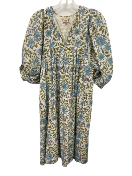 Mille Resort & Travel Size XXS White, Blue & Green Cotton Floral Dress White, Blue & Green / XXS