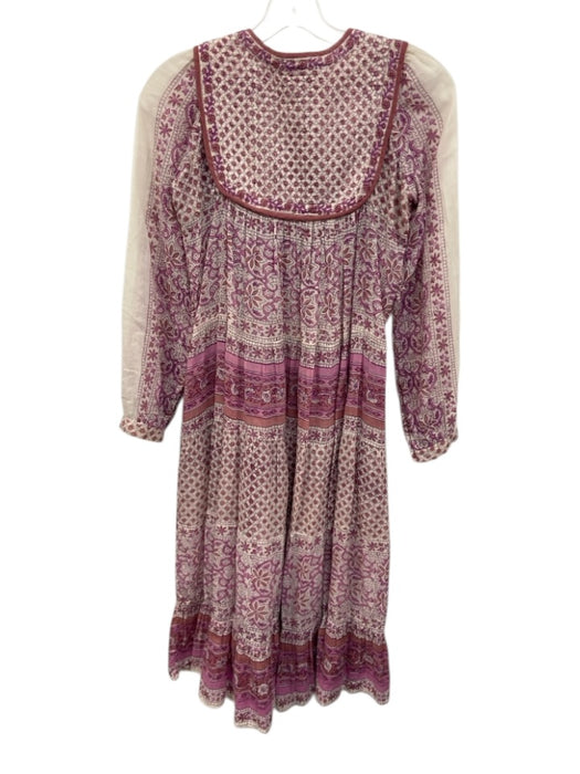 Matta Size XS Cream White & Pink Cotton Floral Long Sleeve Quilted Detail Dress Cream White & Pink / XS