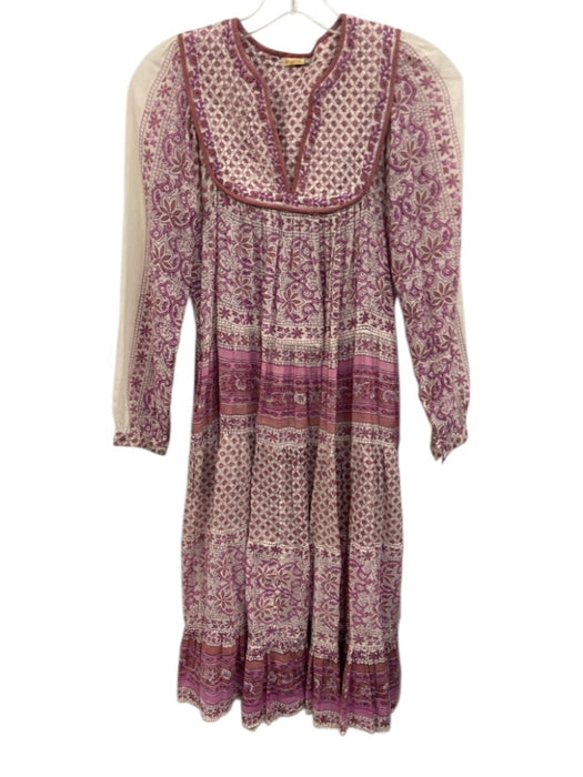 Matta Size XS Cream White & Pink Cotton Floral Long Sleeve Quilted Detail Dress Cream White & Pink / XS