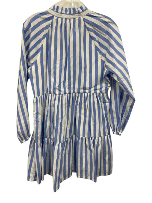 J. Crew Size S White & Blue Cotton Striped Long Sleeve V Neck Tiered Dress White & Blue / S