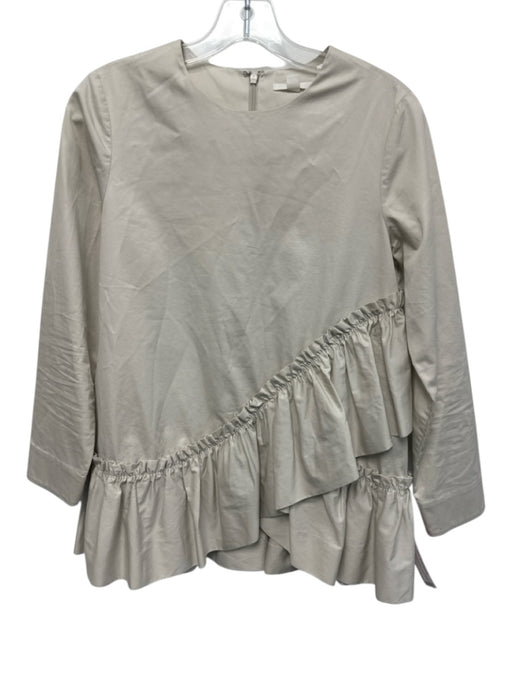 COS Size 4 Beige Cotton Long Sleeve Ruffle Back Zip Top Beige / 4