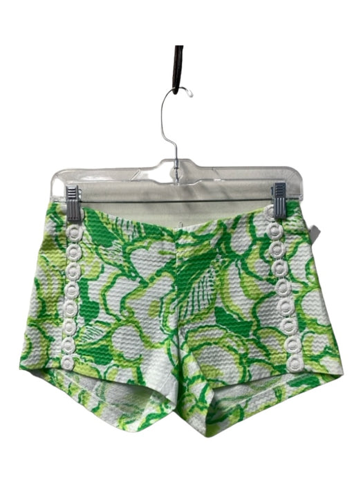 Lily Pulitzer Size 00 Green & White Cotton Graphic Print Back Zip Shorts Green & White / 00