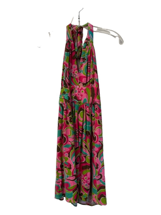 Milly of New York Size P Pink, Green & Brown Viscose Halter Floral Mini Dress Pink, Green & Brown / P