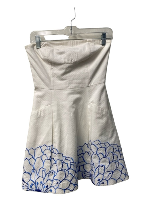 Lily Pulitzer Size 00 White & Blue Cotton Strapless Pockets Back Zip Dress White & Blue / 00