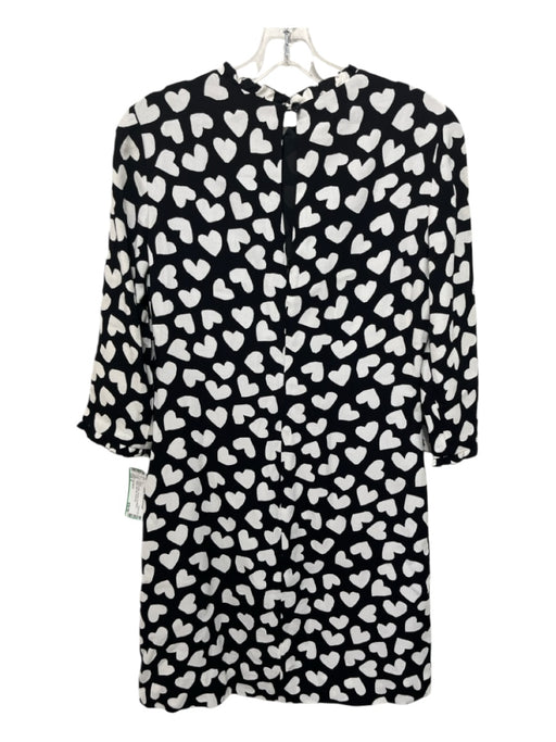 Kate Spade Size 0 Black & White Viscose 3/4 Sleeve Hearts Back Zip Dress Black & White / 0