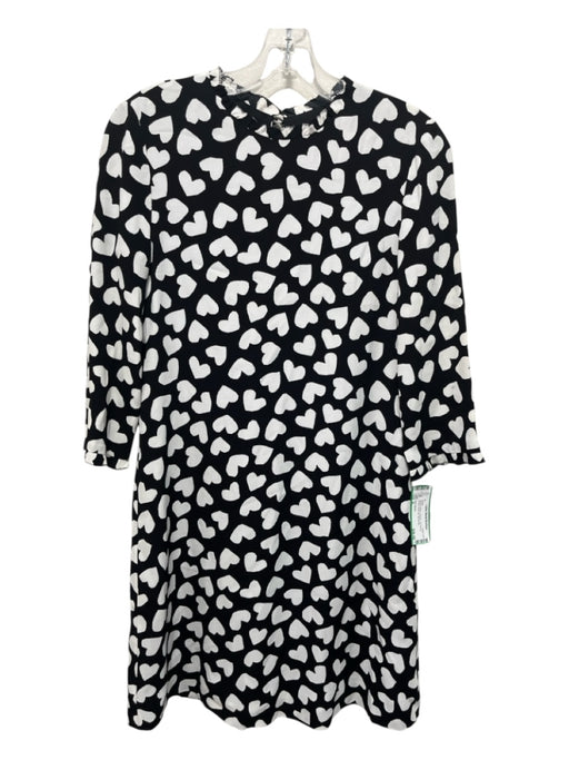 Kate Spade Size 0 Black & White Viscose 3/4 Sleeve Hearts Back Zip Dress Black & White / 0