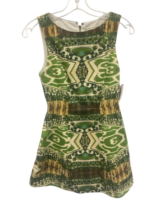 Alice + Olivia Size Est XS/S Beige, Green, Multi Cotton Sleeveless Print Dress Beige, Green, Multi / Est XS/S