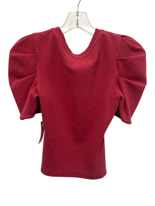 By Anthropologie Size XS Red Cotton Short Sleeve Puff Shoulder Ribbed Top Red / XS