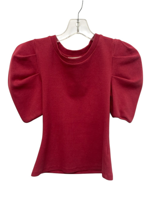 By Anthropologie Size XS Red Cotton Short Sleeve Puff Shoulder Ribbed Top Red / XS