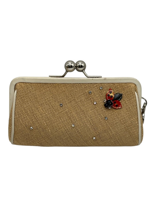 Coach Beige & Multi Woven Wristlet Application Flora & Fauna Print Coin Purse Beige & Multi