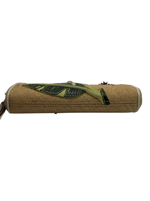 Coach Beige & Multi Woven Wristlet Application Flora & Fauna Print Coin Purse Beige & Multi