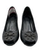 Tory Burch Shoe Size 5.5 Black Leather Pebbled Peep Toe Logo Wedges Black / 5.5