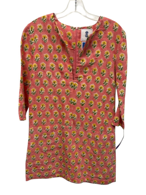 CJ Laing Size XS Pink, Green, Yellow Linen Blend 3/4 Sleeve Floral Pockets Dress Pink, Green, Yellow / XS