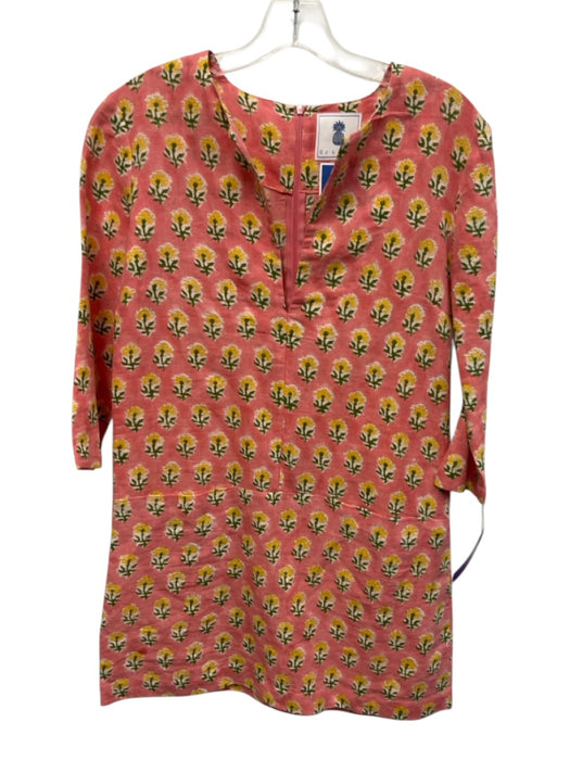CJ Laing Size XS Pink, Green, Yellow Linen Blend 3/4 Sleeve Floral Pockets Dress Pink, Green, Yellow / XS