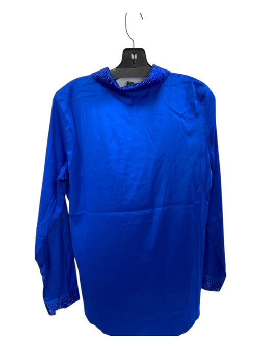 AZI Size S Royal Blue Polyester Collared Long Sleeve Button Front Top Royal Blue / S