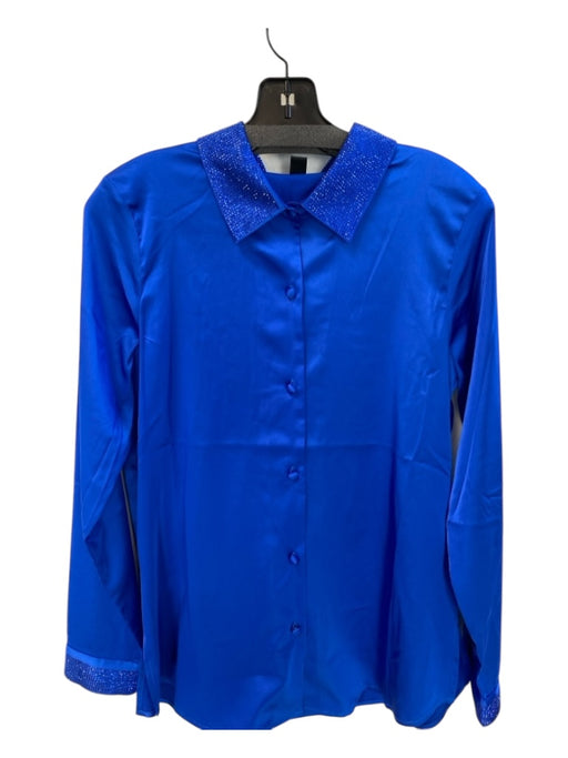 AZI Size S Royal Blue Polyester Collared Long Sleeve Button Front Top Royal Blue / S