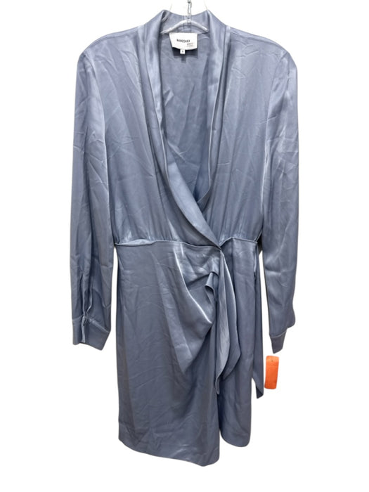 Nanushka Size S Ice Blue Triacetate Blend Satin Long Sleeve knot front Dress Ice Blue / S