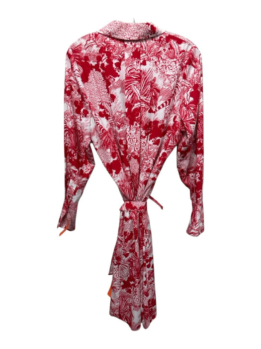 COS Size 10 Red & White Polyester Long Balloon Sleeve Jungle Print Midi Dress Red & White / 10