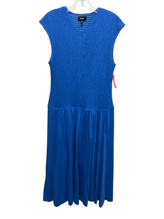 ME + EM Size 10 Blue Cotton Sleeveless Shirred Top 1/4 Zip Fit & Flare Dress Blue / 10