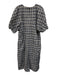 COS Size 14 Navy blue & Cream Cotton Blend Seersucker Plaid Midi Dress Navy blue & Cream / 14