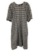 COS Size 14 Navy blue & Cream Cotton Blend Seersucker Plaid Midi Dress Navy blue & Cream / 14