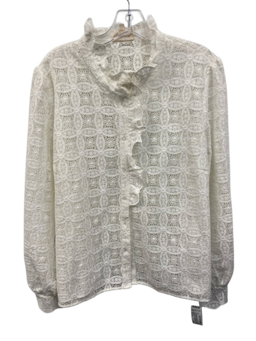 Sezane Size 46 / XL White Cotton Blend Lace Ruffle Long Sleeve Button Down Top White / 46 / XL