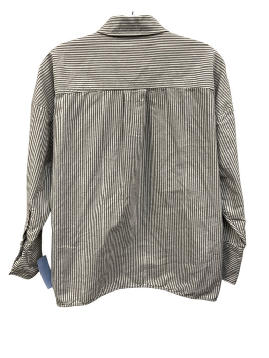 Everlane Size M Gray & White Organic Cotton Patch Pockets Stripe Long Sleeve Top Gray & White / M