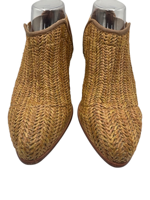 Matt Bernson Shoe Size 8.5 Brown Leather Trim Woven Stacked Heel Ankle Booties Brown / 8.5