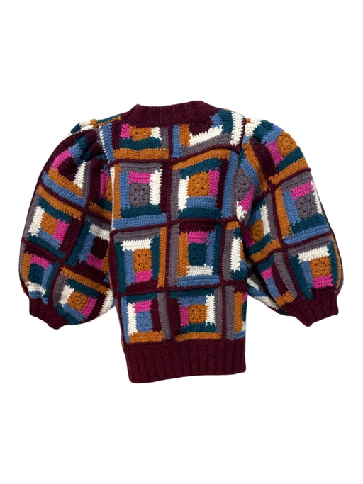 Sea New York Size M Burgundy Red & Multi Wool 1/2 Sleeve Knit Sweater Burgundy Red & Multi / M