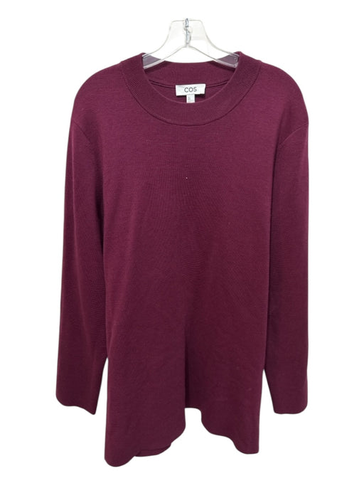 COS Size L Burgundy Red Wool & Lyocel Long Length Side Split Long Sleeve Sweater Burgundy Red / L