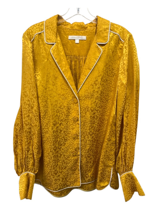 Jonathan Simkhai Size 14 Yellow Gold Silk & Viscose Long Sleeve Pajama Style Top Yellow Gold / 14