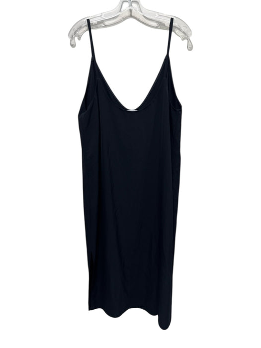 Everlane Size 14 Black Triacetate Spaghetti Strap U Neck Side Slit Midi Dress Black / 14
