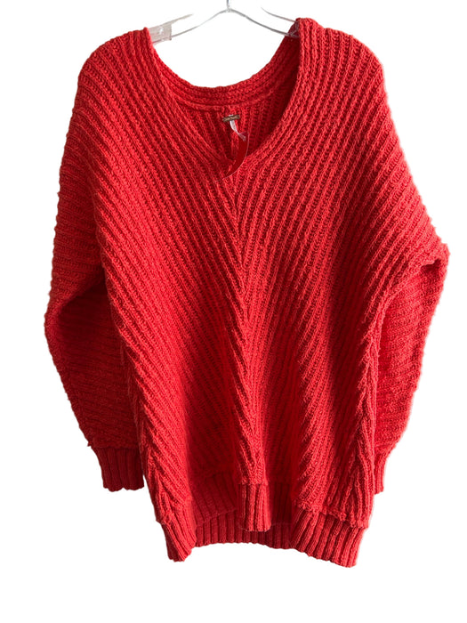 Free People Size XS Persimmon Cotton Blend V Neck Long Sleeve Knit Sweater