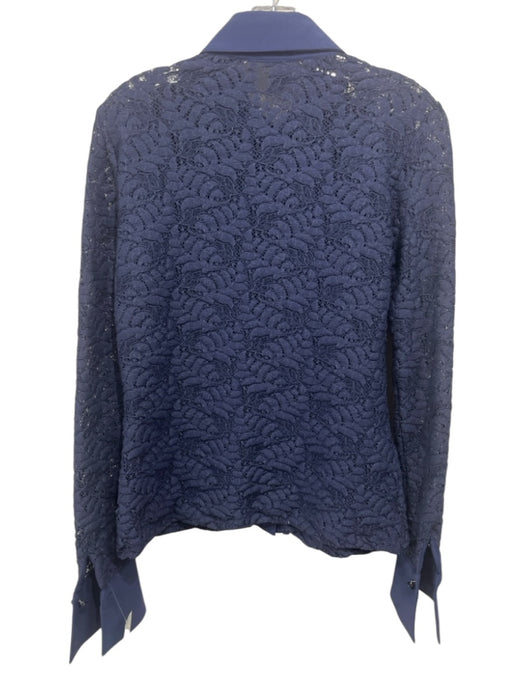 Anne Fontaine Size 42 Navy Cotton Blend Lace Button Front Long Sleeve Top Navy / 42