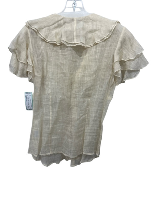 Ralph Lauren Size 6 Cream Linen V Neck Ruffle Short Sleeve Button Front Top Cream / 6