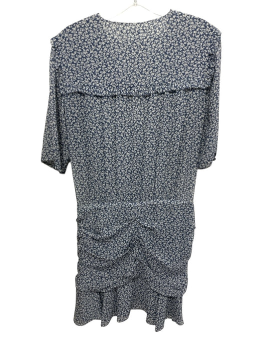 Veronica Beard Size 12 Blue Silk floral print Short Sleeve Wrap V Neck Dress Blue / 12