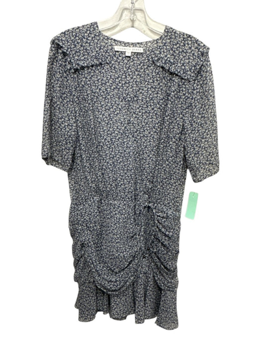 Veronica Beard Size 12 Blue Silk floral print Short Sleeve Wrap V Neck Dress Blue / 12