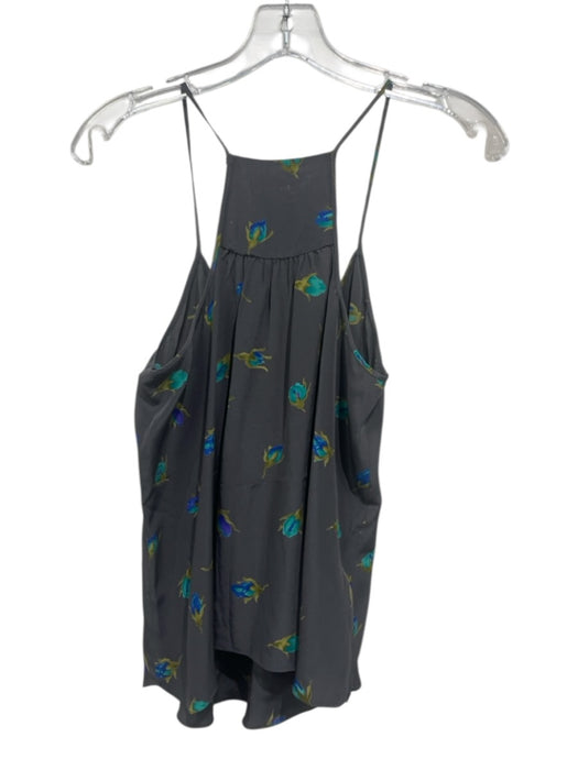 Rebecca Taylor Size 8 Grey & Multi Silk Sleeveless Floral Print Ruffles Top Grey & Multi / 8
