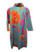 Gretchen Scott Size L Teal & Multi Poly Blend Ruffle Collar Printed Dress Teal & Multi / L