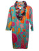 Gretchen Scott Size L Teal & Multi Poly Blend Ruffle Collar Printed Dress Teal & Multi / L