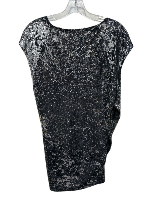 Donna Karan Size S Black Poly Blend Sequined Silver Accents V Neck Skirt Set Black / S