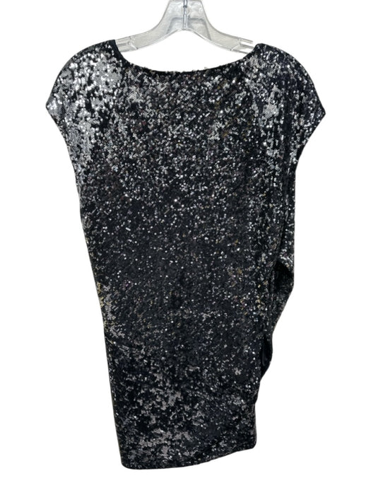 Donna Karan Size S Black Poly Blend Sequined Silver Accents V Neck Skirt Set Black / S