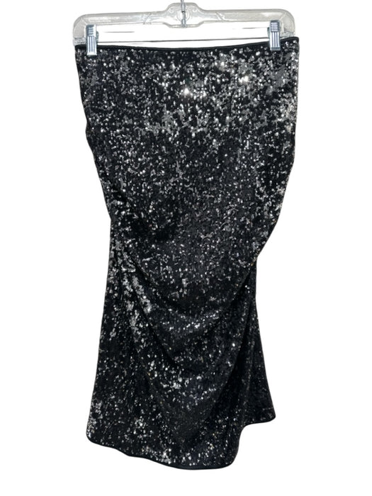 Donna Karan Size S Black Poly Blend Sequined Silver Accents V Neck Skirt Set Black / S